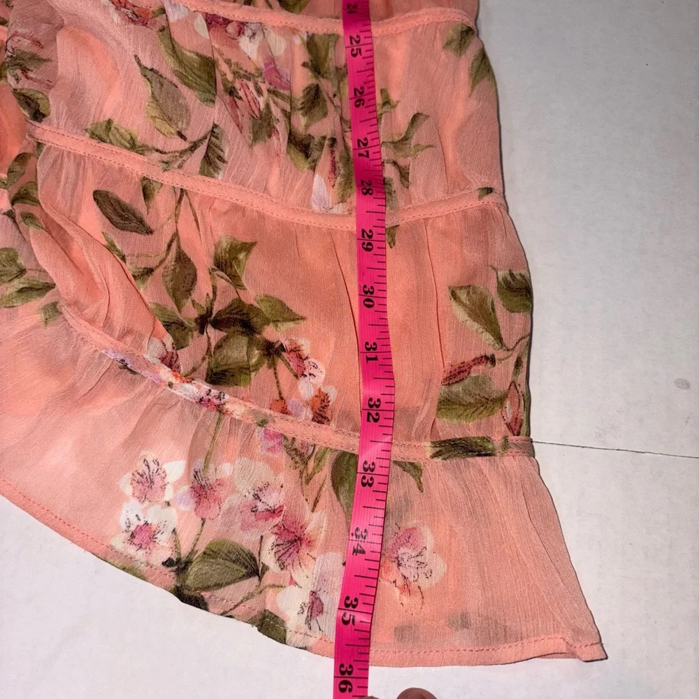 Lost + Wander Sunset Fleurs Mini Dress coral floral tiered ruffles medium - Picture 9 of 13